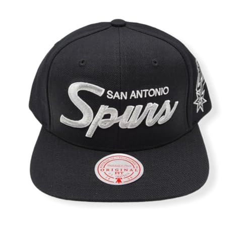 Black San Antonio Spurs Script 2.0 Snapback Hat by Mitchell & Ness