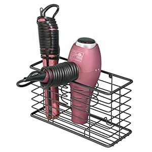 mDesign Steel Wall Mount Hair Dryer Storage Organizer - Hair Styling Tool Basket for Bathroom and Bedroom - Holds Hair Dryer, Flat Iron, Curling Wand, Hair Straightener - Linelle Collection - Black mDesign Steel Wall Mount Hair Dryer Storage Organizer Hair Styling Tool Basket for Bathroom and Bedroom Holds Hair Dryer Flat Iron Curling Wand Hair Straightener Linelle Collection Black