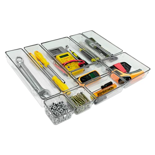 Kit 10 Potes Organizador Modular Para Gavetas, Bancadas e Armários, Plástico Transparente