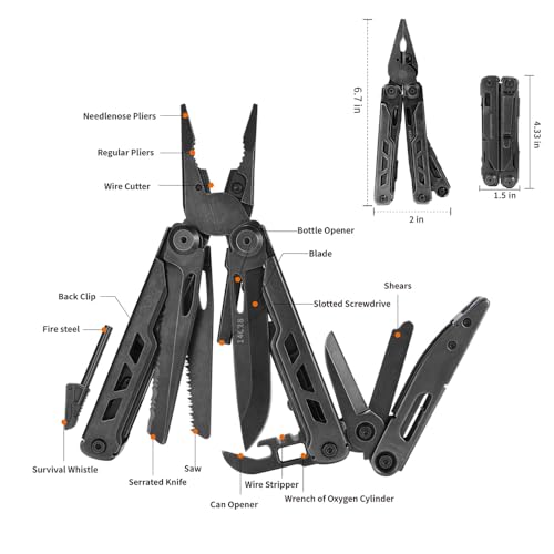 GrandHarvest professional multitool, large folding scissors, multifunction pliers, folding knife, equipped with a nylon case, suitable for camping, outdoor activities, and repairs - Thumbnail 2