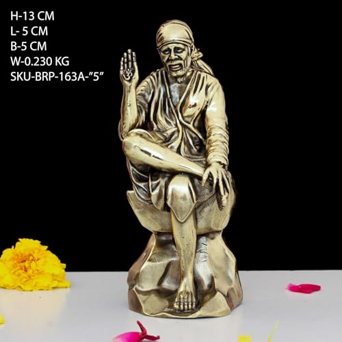 Image of INDICAST Brass 4 inch Sai Baba Statue | Symbol of Faith and Blessings | Sai Baba Murti Hindu God Idol Figurine Perfect for Decoration Puja & Gifting Purpose Sculpture (Weight- 250gm)