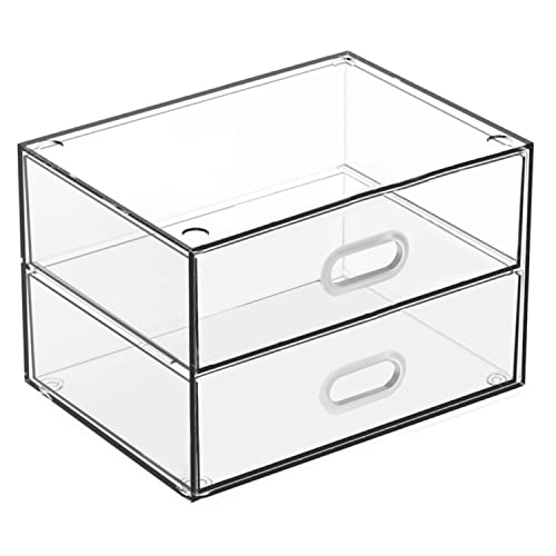 TIENDA EURASIA - Cajonera Plástica Transparente, Organizador Modulable de Escritorio, Cajonera de Oficina y Baño (2 cajones, 17 x 13 x 11 cm)