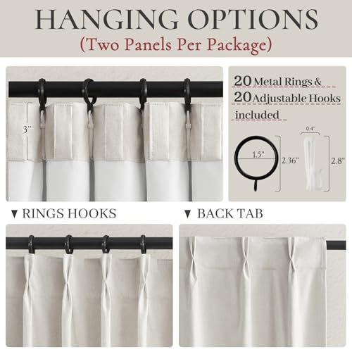 Image of Curtains 60 Inch Length Extra Wide Pinch Pleated Black Out 90 Inch Long for Living Room /Sliding Door, Farmhouse Linen Thick Boho Bedroom Heavy Insulated Large Window Drapes(60 inchWx90 inchL 2Panels,Birch)