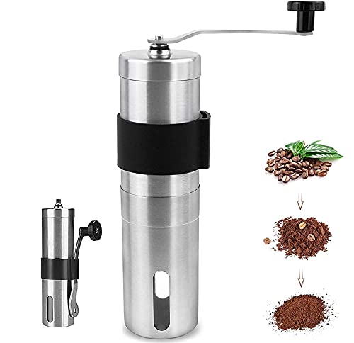 コーヒーミル 手動 セラミックカッター ステンレス スリム アウトドア 手挽きコーヒーミル 持ち運びやすい お手入れ簡単-日本食品衛生法認証済