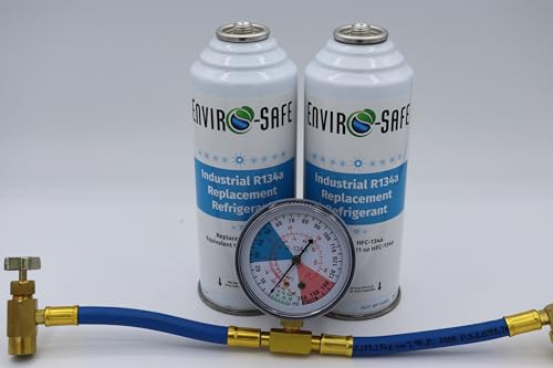ENVIRO-SAFE Industrial R134a Replacement Refrigerant Kit with Charging Gauge, 2 Cans of 21 Oz Each,