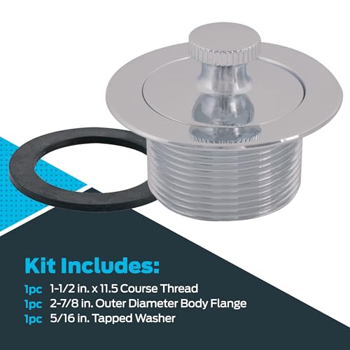 Image of EZ-FLO Lift-n-Turn Bath Drain Assembly Kit, 1-1 /2 in. x 11.5 Coarse Thread, 2-7 /8 in. OD Flange, 5 /16 in. Tapped Zinc Body, Chrome Plated, 35233