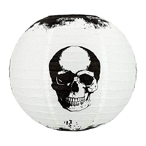 Image of Quasimoon PaperLanternStore.com 14 Inch Halloween Skull Skeleton Face Paper Lantern, Hanging Decoration