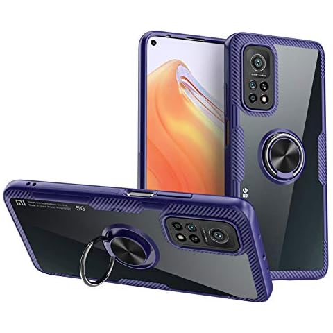 SORAKA Clear Case for Xiaomi Mi 10T 5G/Xiaomi Mi 10T Pro 5G with Metal Ring Holder Slim Fit Case Silicone Bumper-Transparent Acrylic Back Cover with Metal Plate for Magnetic Car Phone Holder Cover