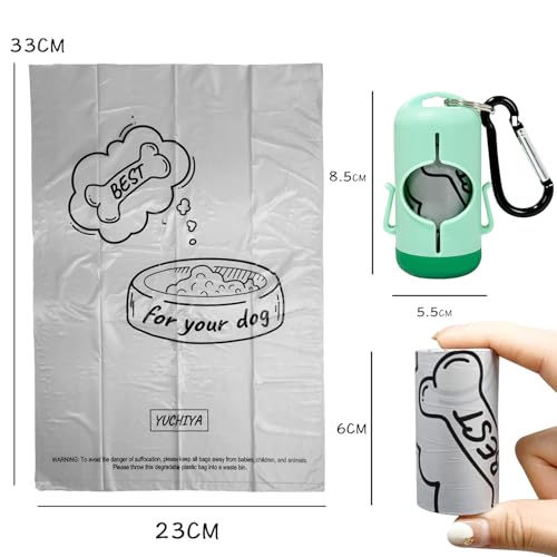 Image of Dog Poop Bag Holder with Leash Clip, Adjustable Strap & 2-Side Hooks for Used Dog Waste Bags (Light Green)