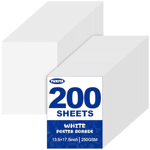 Image of TUXIYA 200 Pack White Poster Board,13.5 inch x 17.5 inch White Poster Paper Bulk | 250GSM /92LB Heavy-Weight Blank Poster Board for Arts,Craft,Projects Presentations,Drawing Scrapbooking