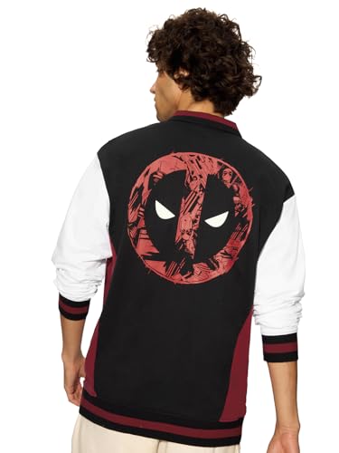 Image of The Souled Store Official Deadpool: The Anti-Hero Men and Boys Long Sleeves Collared Neck Multicolor Graphic Printed Cotton Oversized Rugby Polos