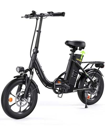 Finbike 16 Zoll E Bike Klapprad, 250W Motor mit Max 60KM PAS Reichweite & 25KM/H EBike, 374.4Wh Akku Elektrofahrräder Step-Thru Commuter E Klapprad für Damen und Herren