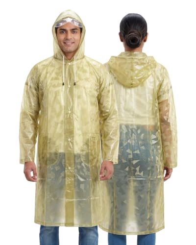 Image of Destinio Poncho for Men, Poncho for Women-Thick Waterproof PVC, Rain Coat, Reusable - Transparent Pocket Raincoat with Hood, Full Cover for Bag in Travel, Trekking, Bike Riders