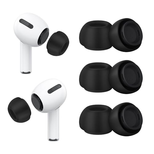 3 Pairs Replacement Ear Tips for Airpods Pro 2nd and Airpods Pro Generation with Portable Storage Box, Noise Reduction Hole & Built-in Dust Guard Screen, Silicone Ear Tips for Airpods Pro(Black, L)
