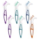 TaShow 6 Pcs Denture Brush Set for False Teeth, Denture Toothbrushes with Double Sided Design, Denture Cleaning Brush with Multi-Layered Soft Bristles and Rubber Anti-Slip Handle, 4 Colors