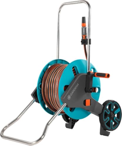 Gardena AquaRoll M Handtrommel, Schwarz, Blau, Orange, Gartenschlauchrollen...