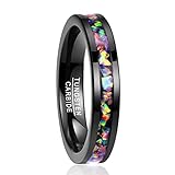 VAKKI Tungsten Carbide Fire Opal Ring for Women 4mm Black Wedding Bands for Him Her Size S