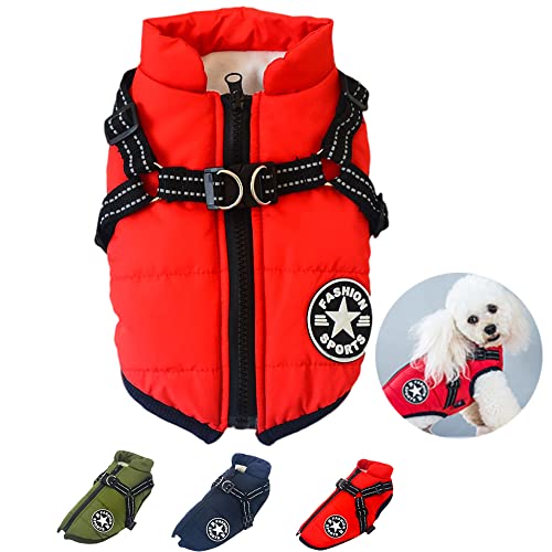 Nayoroom Hundemantel für Mittel Kleine Hunde - Warme Weste mit Hundegeschirr - Wasserdicht Winddicht - Hundejacke Hundepullover Hundebekleidung für Chihuahua Französische Bulldogge Dackel(Rot M) Cover