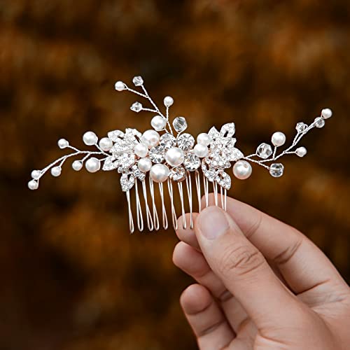 Sooshin Bridal Hair Comb Pearl Wedding Hair Accessories For Brides Crystal Wedding Headpiece For Bride And Bridesmaids Rhinestone Hair Accessory For Women And Girls (A-Silver) #TOP3