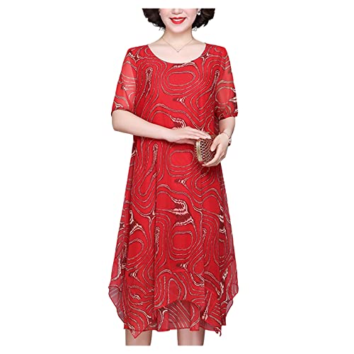 QREXVOG Robes Décontractées pour Femmes Mesh D'été Plus Taille À Manches Courtes Robes Semi-Formelles À