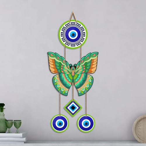 Image of Artvibes Green Butterfly Evil Eye Wall Hanging for Home Entrance | Lucky Charm MDF Wall Decor | Decorative Vastu Art for Living Room | Bedroom | Office & Main Door | Gift Item (WH 8584N)