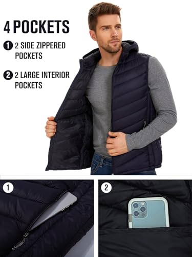 YKR Mens Puffer Vest Lightweight Winter Hooded Puffy Outerwear Vests Quilted Gilet with Pockets4