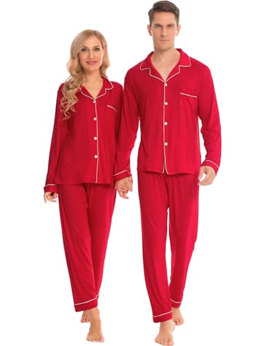 SWOMOG Family Christmas Pajamas Set Women & Men & Kids Long Sleeve Pj Set Party Sleepwear Button-Down Loungewear Set Women Red X-Large4