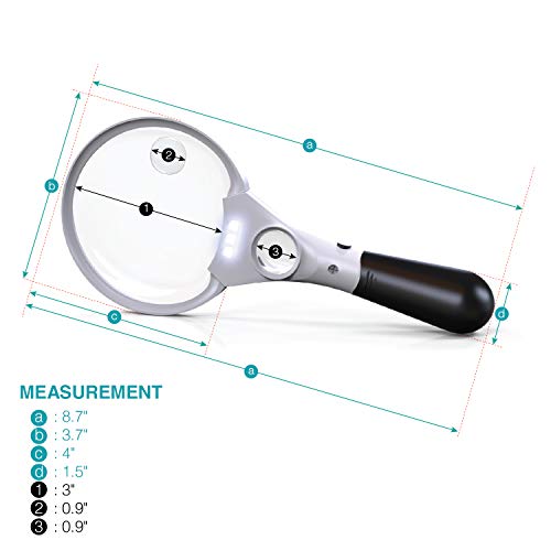 MagniPros 3 Ultra Bright LED Lights 3X 4.5X 25X Power Handheld Reading Magnifying Glass with Light-