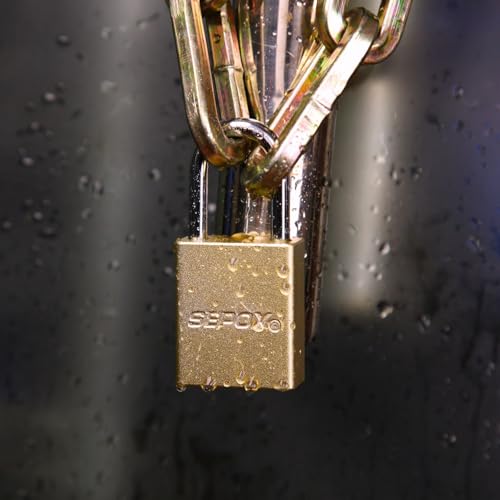Image of SEPOX Heavy Duty Anti-Rust Padlock - 1-1 /2 inch Aluminum Body, Long Shackle, High Security Lock with 3 Keys for Gate, Fence, Storage, Locker & Lockout - Gold