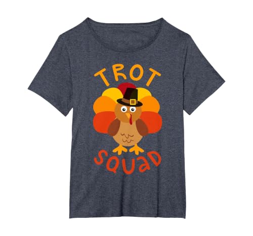 Trot Squad Shirt Men Women Kids Turkey Pilgrim Costume T-Shirt, Women's Plus, Heather Blue, 1X
