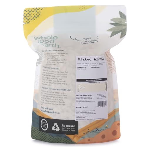 Wholefood Earth Flaked Almonds 500 g | GMO Free | High Fibre | Source of Protein
