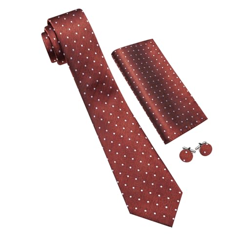 Image of Barry.Wang Ties for Men Silk Tie Sets Polka Dot Woven Necktie Pocket Square Cufflinks Business Wedding