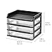 IRIS USA Plastic Desk Top 3-Drawer Storage Organizer with Paper Tray Top, 1-Pack, for Makeup Vanity Nail Polish Bathroom Stationery Art Craft Supplies Kitchen Office Garage Organization, Medium, Black