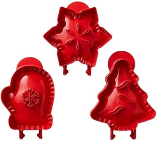 QSTNOLOGY Mini Pie Maker for Christmas Party Baking Supplies, Snowflake, Mitt and Christmas Tree Shapes 3-Piece, Dough Presser Pocket Pie Mold Set, Hand Pie Molds