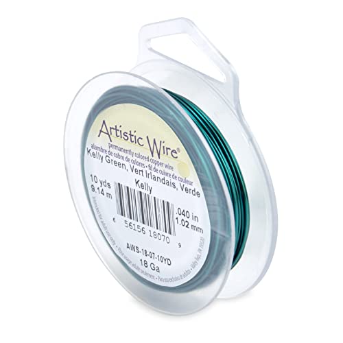 Artistic Wire, 18 Gauge / 1.0 Mm Tarnish Resistant Colored Copper Craft Wire, Kelly Green, 10 Yd / 9.1 M #TOP25