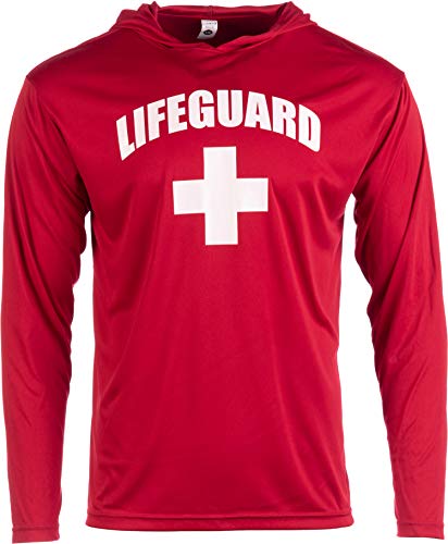 Ann Arbor T-shirt Co. LIFEGUARD | Red UPF 50+ Sunblocking Sun Shirt Performance Uniform Costume Hoodie T-shirt - (TeeHood S)