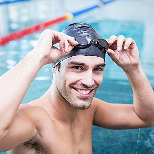 6 Pieces Unisex Adult Silicone Swim Cap Waterproof Swimming Hat Durable Non-Slip Swimming Pool Cap Elastic Swimming Cap For Long And Short Hair (Black) #TOP1