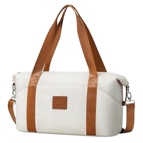 COOLIFE Ryanair Cabin Bags 40x30x20, Cabin Bag with Trolley Sleeve, Travel Holdall Carry-on Hand Luggage, Weekend Bags for Women (White)