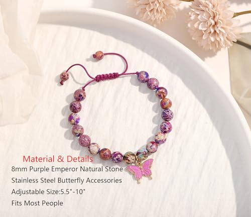 Birthday Bracelet for 6-18 Years Old, Purple Natural Stone Butterfly Charm Bracelet, Gift for Daughter Granddaughter Niece Niece Teenage Girl Holiday Bracelet Gift3