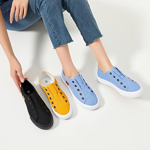 Women's Slip On Shoes Non Slip Fashion Canvas Sneakers Low Top Casual Shoes(Blue,Us8) #TOP7