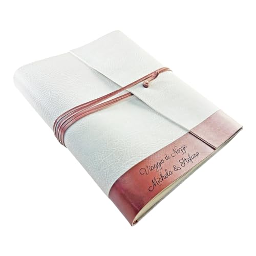 TriVin Art Album fotografico artigianale made in Italy, in similpelle pregiato con laccio e inserto in VERO CUOIO personalizzabile con incisione. Ideale per qualsiasi evento. (Polar/Cuoio Tè)