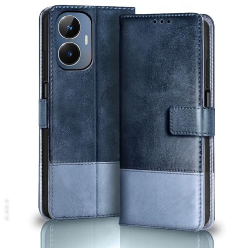 Image of TheGiftKart Flip Back Cover Case for Realme Narzo N55 / Realme C55 | Dual-Color Leather Finish | Inbuilt Stand & Pockets | Wallet Style Flip Back Case for Realme Narzo N55 / Realme C55 (Blue & Sky)