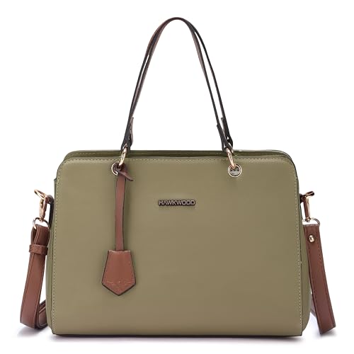 Image of HAWKWOOD Women's Premium PU Leather Structured Handheld Bag with Adjustable Shoulder Strap | Multi-Compartment Office & Casual Tote | Elegant Top Handle Purse for Daily Use