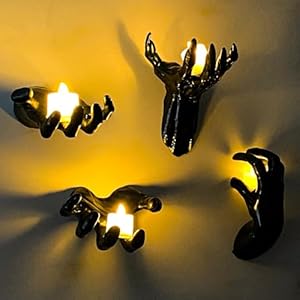 Halloween Decor Indoor, 4 Packs Creepy Reaching Hands with LED Candles, Life-Sized Gothic Wall Decor for Horror, Spooky Halloween Decorations for Home, Party, Goth & Dark Academia Style