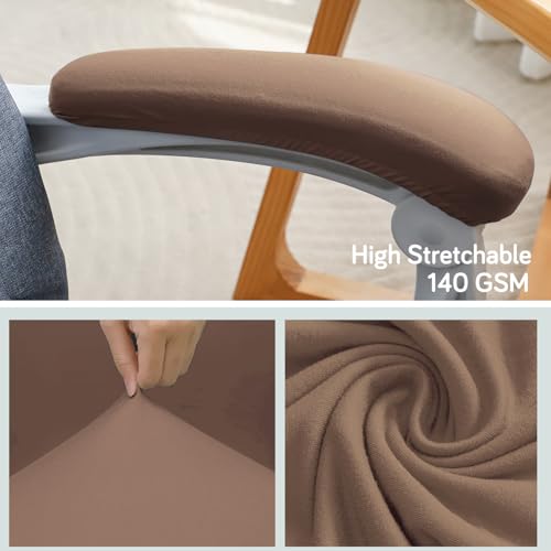 Image of HOKIPO 'SereneSolids' 140 GSM Armrest Covers for Office Chair (Elastic Style), 1 Pair, Dark Camel (AR-5933-DCML)