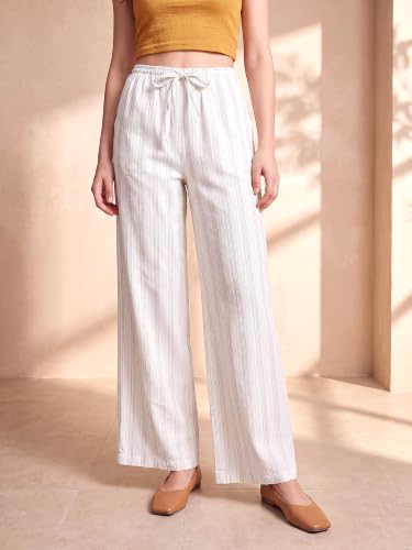 Image of PURVAJA Women's Comfort Wide Leg Full Length Flat-Front Printed Trouser