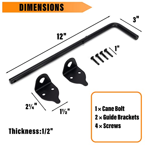 Image of 12 inch Heavy Duty Cane Bolt Gate Drop Rod-Steel Gate Ground Latch Designed for Wood Metal Vinyl Gates or Double Doors Fence Applications