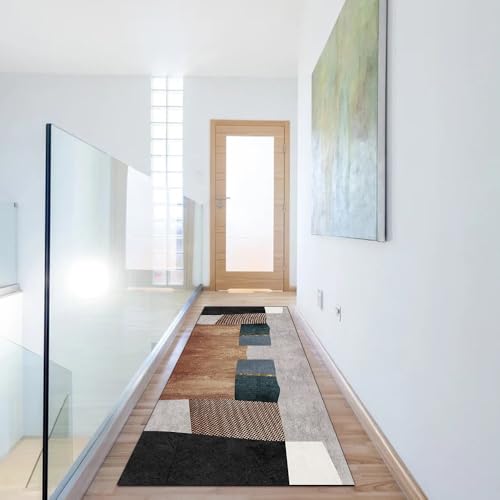 Alfombra de pasillo de 70 x 110 cm decoración hogar alfombra larga antideslizante gris marrón 6