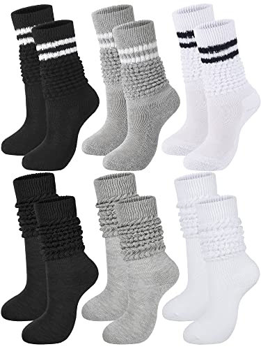Bencailor 6 Pairs Women Slouch Socks Cotton Knit Scrunch Stacked Boot Socks for Women Men