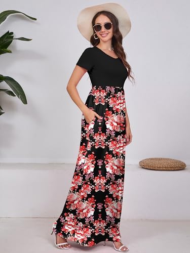 Image of DEARCASE Maxi Dress for Women Short Sleeve Casual Summer Loose Plain Comfy Long Dresses with Pockets